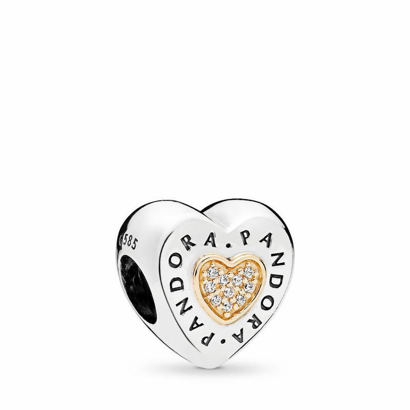 Pandora Signature Heart Charm Ireland - Two Tone/Cubic Zirconia - 458769NAS